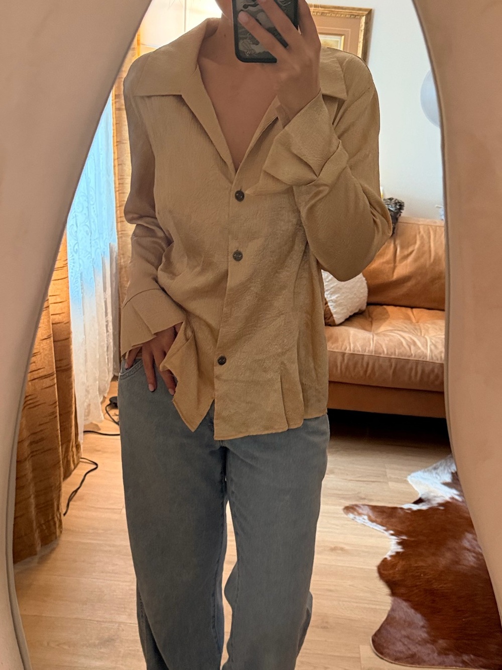 Gold Button-Up Satin Top - Picture 2 of 3